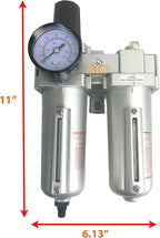 3/4" NPT HEAVY DUTY Compressed Air In Line Filter Regulator Lubricator Oiler Combo Piggyback, Metal Bowl, 5 Micron Element, Adjustable From 7 to 175 PSI (AUTO DRAIN)