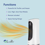 LivePure 3-in-1 LP500 Clean Heat Air Purifier & Electric Heater – Oscillating Portable Heater with 2 Heat Modes and Air Filtration – Heater for Indoor Use in Bedrooms, Home Office & Apartments, White