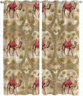 2 Panel Kitchen Cafe Curtains, Desert Camels Sunlight Filtering Nature Air Through, Home Decor Window Covering Tier Curtains for Living Room 80W x 84L inch Tropical Palm Trees Sand Cords Brown
