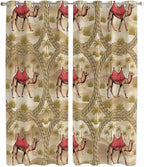 2 Panel Kitchen Cafe Curtains, Desert Camels Sunlight Filtering Nature Air Through, Home Decor Window Covering Tier Curtains for Living Room 80W x 84L inch Tropical Palm Trees Sand Cords Brown
