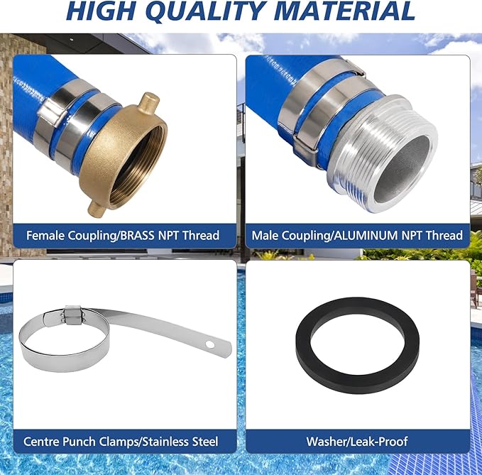 1" x 100 ft Backwash Hose for Swimming Pools, Heavy Duty PVC Lay Flat Water Discharge Hose,Durable Pool Drain Hose with Aluminum Pin Lug Fittings for Pump And Filters