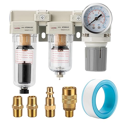 Air Pressure Regulator 1/4 NPT,Air Compressor Water Separator(0-150PSI),Air Compressor Dryer Auto Drain+Manual Drain-Double Air Filters