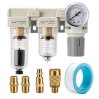 Air Pressure Regulator 1/4 NPT,Air Compressor Water Separator(0-150PSI),Air Compressor Dryer Auto Drain+Manual Drain-Double Air Filters