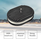 12" Air Cleaner Kit Black Aluminum Oval Full Finned Compatible with Classic Chevy Ford