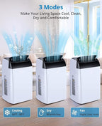 14000 BTU Portable Air Conditioner, Portable AC Unit with Fan & Dehumidifier, Air Conditioner Portable for Rooms Up to 750 Sq Ft, Remote Control, 24H Timer for Bedroom, Office, Apartment, White