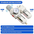 3/8"-Air-Dryer-for-Compressor, Air-Compressed-Filter-Regulator Lubricator Combo Water-Oil Trap Separator, NPT Semi-Auto Drain 0-150PSI