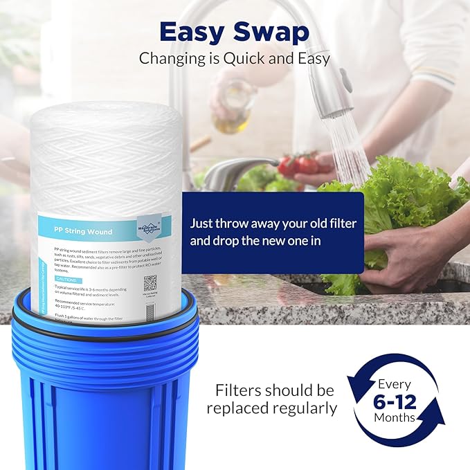 Membrane Solutions 1 Micron 10"x4.5" String Wound Whole House Water Filter Replacement Cartridge Universal Sediment Filters for Well Water - 4 Pack
