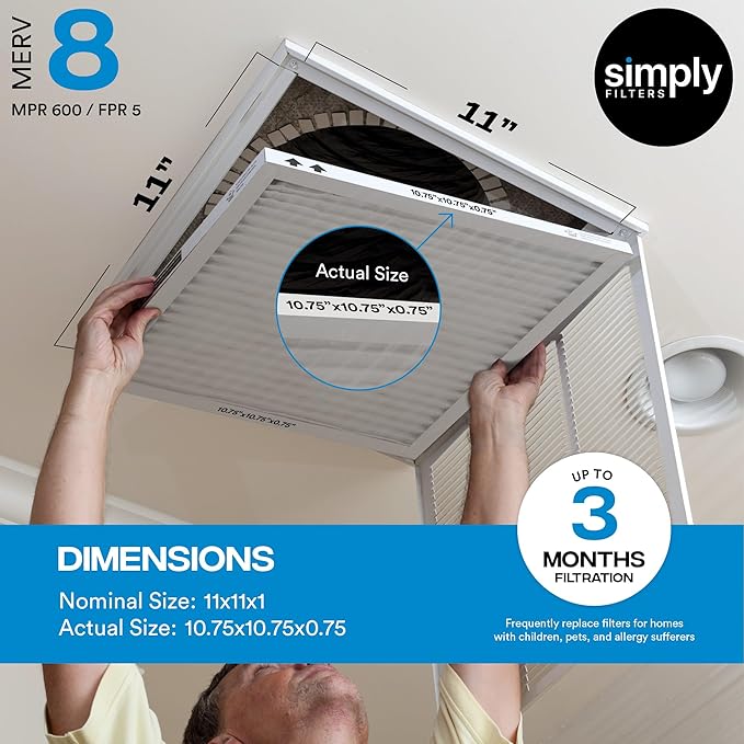 Simply 12x18x1 Air Filter, Merv 8, 6 Pack, For Home AC Furnace & HVAC (Actual Size: 11.75"x17.75"x0.75") DUST, Pet, & Allergy Control