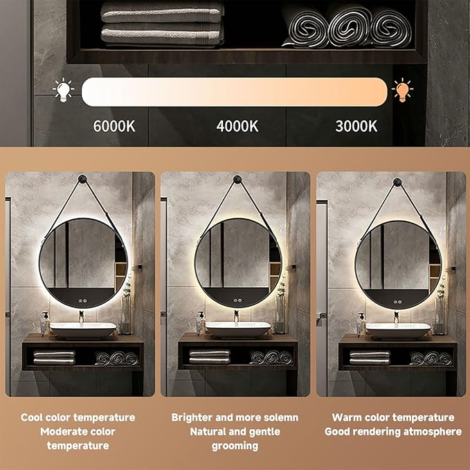 JSLJDM 500X500 mm Illuminated Backlit LED Bathroom Mirror, Wall Mounted Multifunction Bathroom Vanity Mirror with Lights and Demister Pad, Energy-Saving Illuminated Smart Mirror 70cm/27.5in Gold