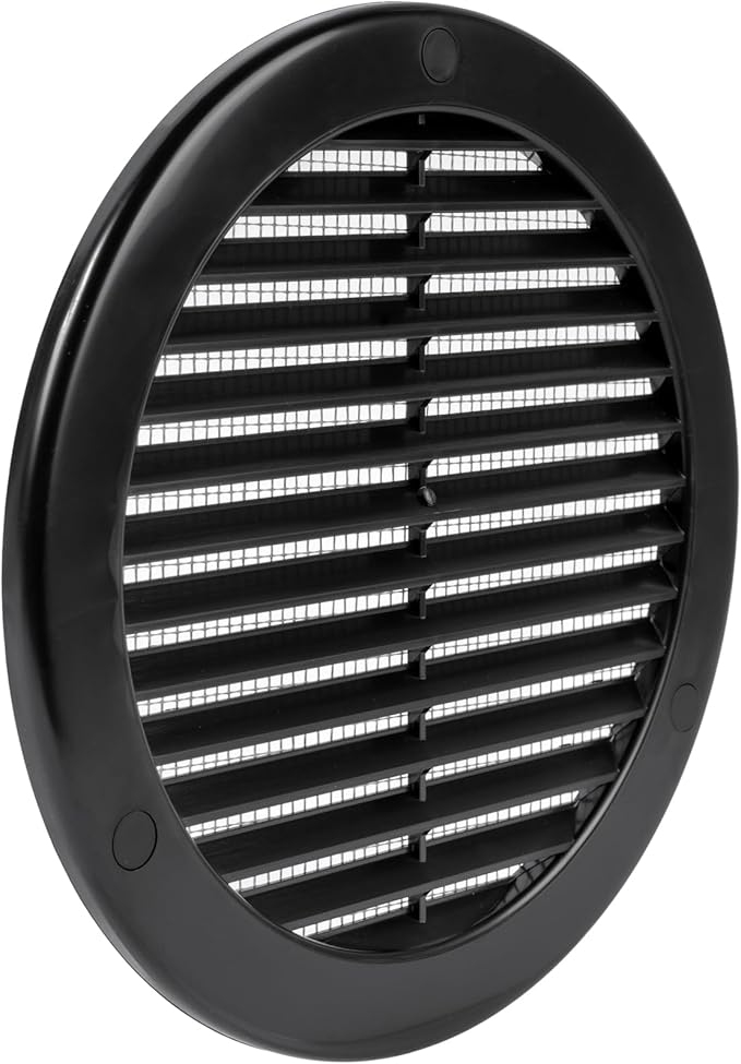Vent Systems 6" Inch (Opening Dimensions) - Pack of 5 - Black Soffit Vent Cover - Plastic Round Air Vent Grille - Built-in Mesh Screen - HVAC Register Louver for Bathroom, Home, Kitchen