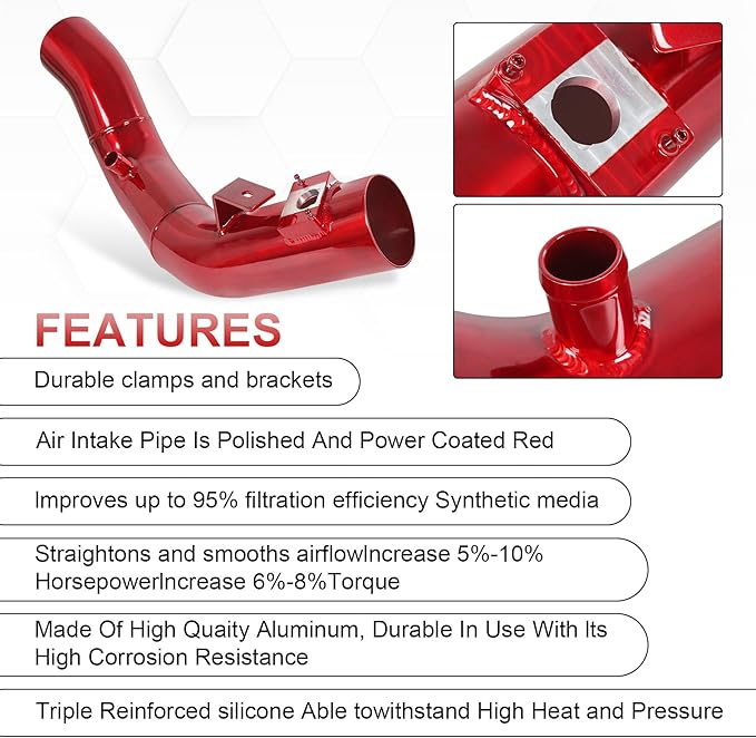 4 inch Cold Air Intake Kit Replacement For Ford F250 F350 F450 F550 Super Duty 2003 2004 2005 2006 2007 Excursion 6.0L V8 Diesel Red Color (2003-2007 Ford F250 F350 F450 6.0L)