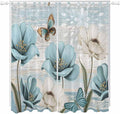 Spring Floral Living Room Curtains 84 Inch Length, Window Curtains Tab Top, Vintage Tulips Flower Butterfly Retro Wood Blue Light Filtering Window Treatments Drapes 52"x84" 2 Panel