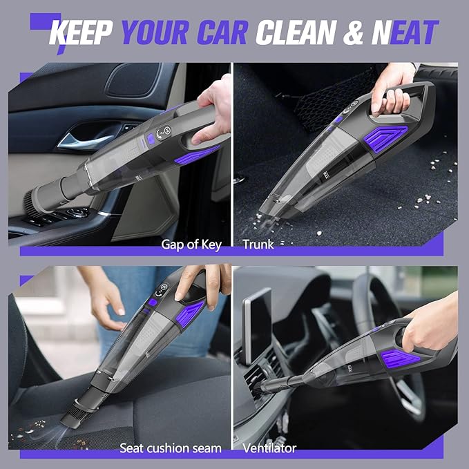 Handheld Vacuum Cordless Cleaner,Powerful Portable and Dust Buster Hand Vcauum Rechargeable with Large-Capacity Battery for CarPetOfficeHome (Purple)