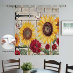 Red Yellow Sunflowers Living Room Curtains 84 Inch Length, Window Curtains Tab Top, Retro Rustic Barn Doors Butterfly Brown Light Filtering Window Treatments Drapes 42"x84" 2 Panel
