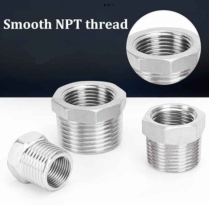 2 Pcs 304 Stainless Steel Reducer Hex Bushing, 1/2" Male NPT to 1/4" Female NPT（ 1/2"MNPT - 1/4"FNPT） Pipe Fitting Hex Bushing, Heavy Duty Pipe Fitting Reducer Adapter (1/2" - 1/4",2pcs)
