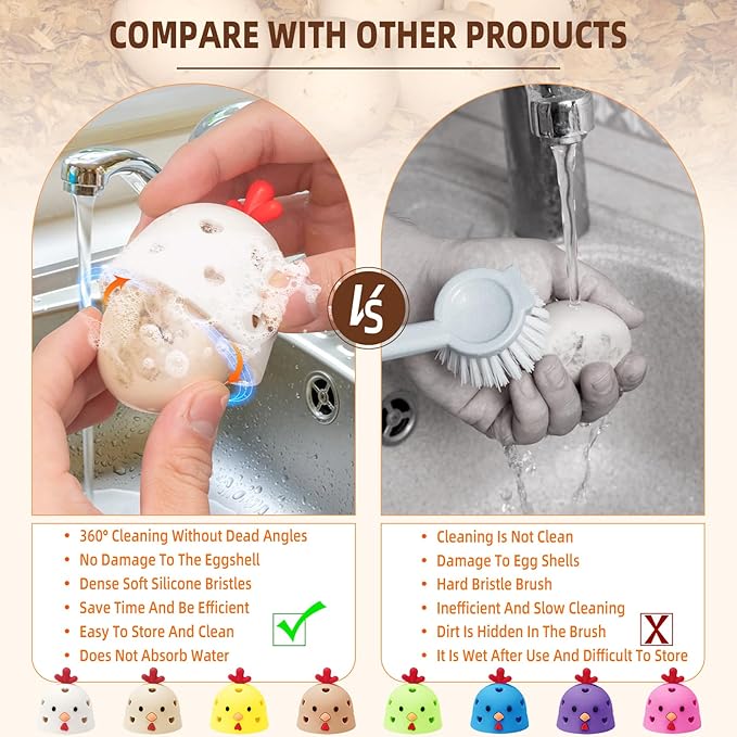 Egg Washer for Fresh Eggs, Egg Scrubber for Fresh Eggs, Egg Brush for Cleaning Fresh Eggs, Egg Cleaner Scrubber, Easter Gifts Creative Chicken Shape Egg Wash Brush Silicone Washing Egg Tool - White