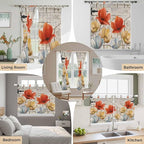 Retro Floral Bedroom Curtains 63 Inch Length, Window Curtains Tab Top, Red Yellow Tulips Barm Doors Farmhouse Wooden Light Filtering Window Treatments Drapes 42"x63" 2 Panel