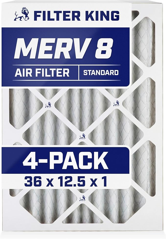 Filter King 36x12.5x1 Air Filter | 4-PACK | MERV 8 HVAC Pleated A/C Furnace Filters | MADE IN USA | Actual Size: 36 x 12.5 x .75"