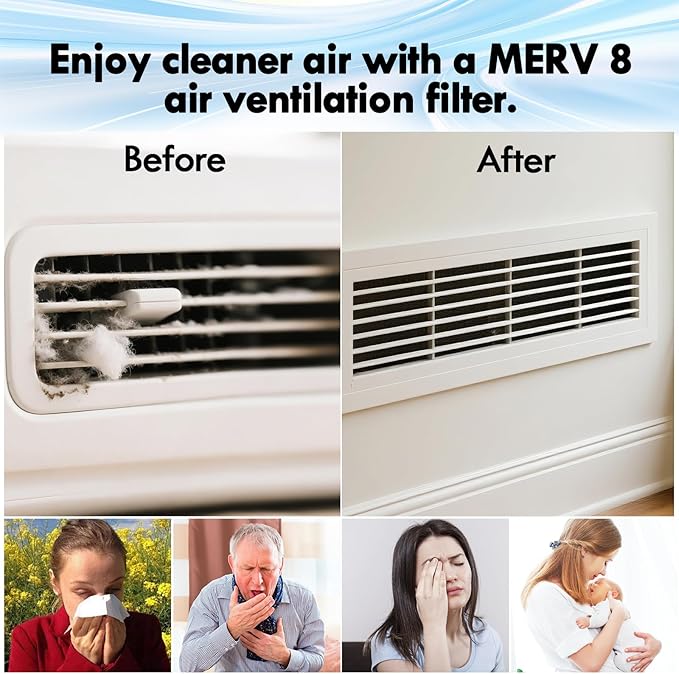 14 x 140" Air Vent Filters, Cut-to-Size MERV 8 Filter Material, Triple Layer HVAC Furnace Vent Filters for Home, Floor, Ceiling, Grilles - Includes 48PCS Adhesive Hook Tape.