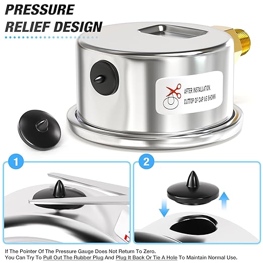 MEANLIN MEASURE 0~200Psi Dry Pressure Gauge Stainless Steel 1/8" NPT 2" FACE DIAL Waterproof for Air Compressor Air Regulator Water Filter Lower Mount, with 1/4" NPT and 3/8" NPT Hex Bushing