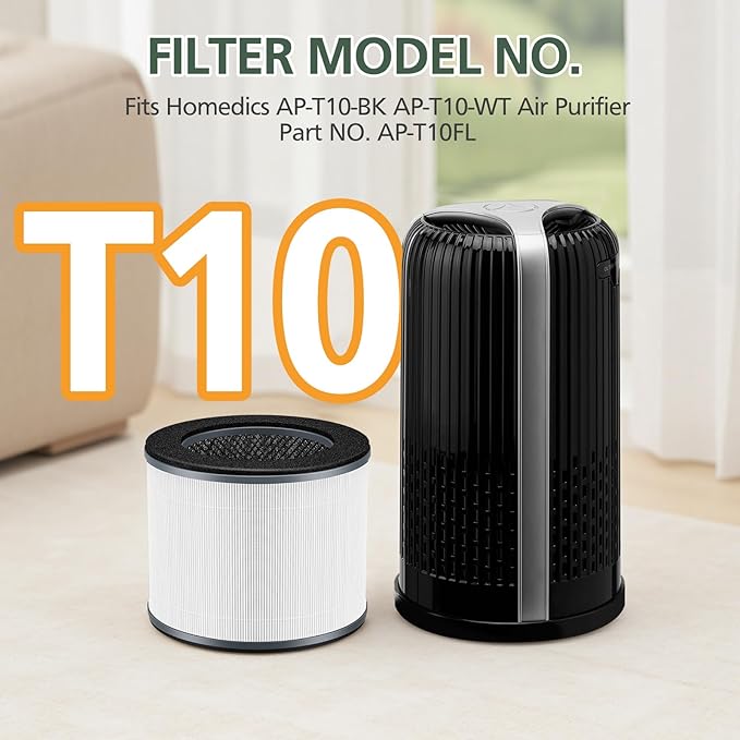 AP-T10FL Replacement Filter for HoMedics AP-T10-BK and AP-T10-WT Air Purifier, 360-Degree Efficient AP-T10 Filter, 2 Pack