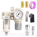 TAILONZ PNEUMATIC 3/8 Inch NPT 2 in 1 Air Filter Pressure Regulator Combo Piggyback, Air Tool Compressor Filter with Gauge AF3000+AR3000