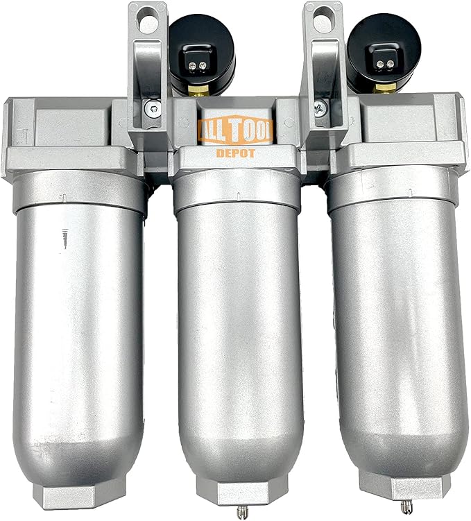 1" NPT SUPER DUTY Industrial Grade 3 Stages Filter Coalescing Desiccant Dryer System For Compressed Air Lines, Metal Bowls, Great For Paint Spray And Plasma Cutter (MANUAL DRAIN)