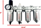 4 STAGE HIGH DUTY INDUSTRIAL GRADE ULTRA CLEAN FILTER REGULATOR COALESCING DESICCANT DRYERS SYSTEM FOR COMPRESSED AIR LINES METAL BOWLS GREAT FOR PAINT SPRAY AND PLASMA CUTTER (3/8"NPT AUTO DRAIN)