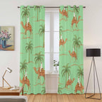 2 Panel Kitchen Cafe Curtains, Desert Camels Sunlight Filtering Nature Air Through, Home Decor Window Covering Tier Curtains for Living Room 104W x 90L inch Tropical Date Palm Trees Animal Green