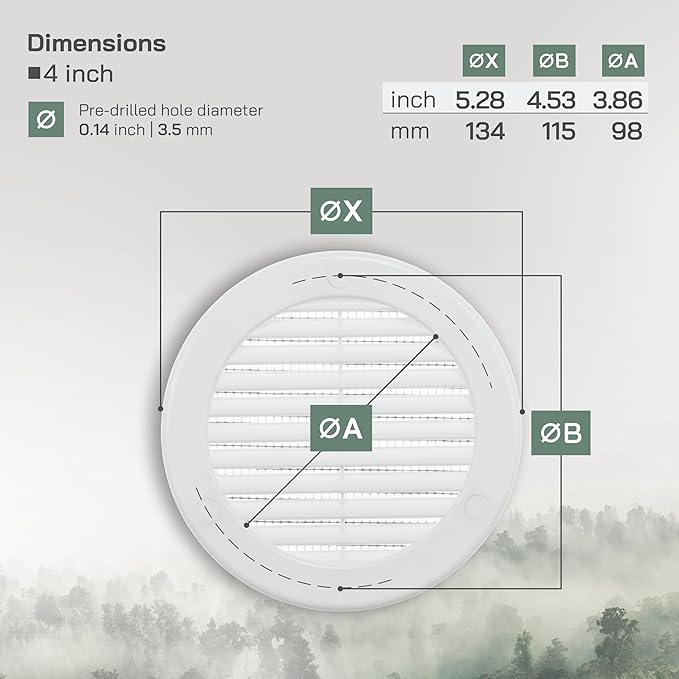 Vent Systems 4" Inch (Opening Dimensions) - Pack of 100 - White Soffit Vent Cover - Plastic Round Air Vent Grille - Built-in Mesh Screen - HVAC Register Louver for Bathroom, Home, Kitchen