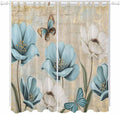 Spring Flowers Living Room Curtains 96 Inch Length, Window Curtains Tab Top, Vintage Rustic Tulips Floral Butterfly Khaki Light Filtering Window Treatments Drapes 52"x96" 2 Panel