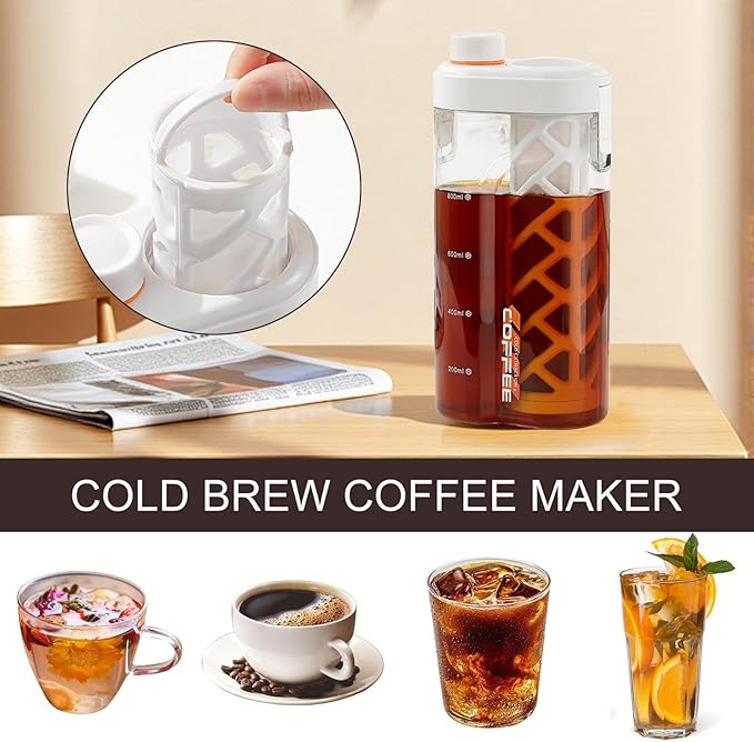 Coffee Cold Brew Maker – Airtight Bottle With Measurement Scale, 350 Mesh Fine Filter System, Durable Leak Resistant Design, Smooth Extraction Process, Flavor Performance | Outdoor Kitchen Tr