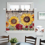 Sunflowers Kitchen Curtains 45 Inch Length, Short Cafe Window Curtains Tab Top, Retro Flower Barn Doors Butterfly Farmhouse Brown Light Filtering Window Treatments Tier Drapes 27.5"x45" 2 Panel