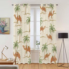 2 Panel Kitchen Cafe Curtains, Date Coconut Tree Sunlight Filtering Nature Air Through, Home Decor Window Covering Tier Curtains for Living Room 80W x 84L inch Desert Camels Botanical Tropical Beige
