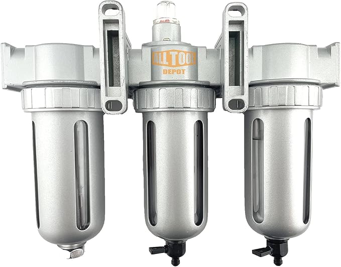 3/8" NPT MID FLOW 3 Stages Filter Coalescing Desiccant Dryer System For Compressed Air Lines, Poly Bowls, Great For Paint Spray And Plasma Cutter (MANUAL DRAIN)