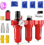 1/4" NPT 3 Stage Aluminium Air Drying System,Coalescing Filter, Particulate Filter, Desiccant Dryer and Air Regulator, Manual Drain, Mid Flow, For Plasma Cutter and Paint Spray