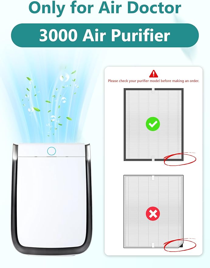 3000 Replacement Filter Compatible with Air Doctor 3000 Air Purifier, 1 Premium Filter + 1 Activated Carbon Filters + 4 Pre-Filters,Compare to ADF3001 ADF3002 ADF3003