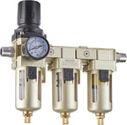 VEVOR Air Compressor Filter Regulator, 3/8" NPT 3-Stage Air Compressor Water Separator with 5μm/1μm/0.01μm Micron Filter Elements, Semi Auto Drain Air-Drying System 145PSI Max Pressure, Poly Bowl