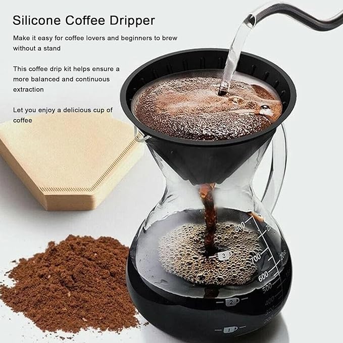 Silicone Coffee Dripper Collapsible Coffee Filter Foldable Portable Reusable Travel Camping Office Home Free Lightweight Easy Brew (Black)