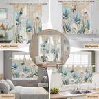 Spring Flowers Kitchen Curtains 45 Inch Length, Short Cafe Window Curtains Tab Top, Vintage Rustic Tulips Floral Butterfly Khaki Light Filtering Window Treatments Tier Drapes 27.5"x45" 2 Panel