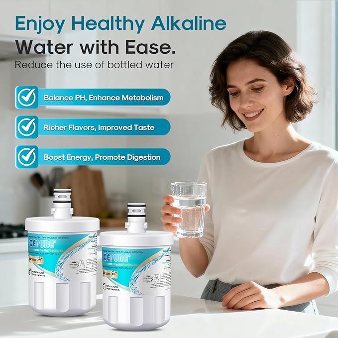 ICEPURE Alkaline 5231JA2002A Refrigerator Water Filter Replacement for LG LT500P, ADQ72910901, GEN11042FR-08, Kenmore 9890, ADQ72910907, LFX25973S, LFX25974ST, 46-9890, LSC27925ST, Enhances PH, 1Pack