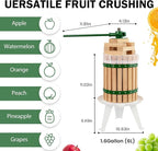 CAELUM Fruit Wine Press, 1.6 Gallon Wood Fruit and Cider Press Squeezer With T-Handle, Juice Maker, Wine Making Press Squeezer for Outdoor, Kitchen（Green）