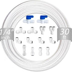 NSF 1/4" inch Water Line Tubing and Push to Connect Fittings for Reverse Osmosis Water Filter RO fittings,14 pcs connetors+30 feet 1/4" O.D. (6.4mm) water tubing.
