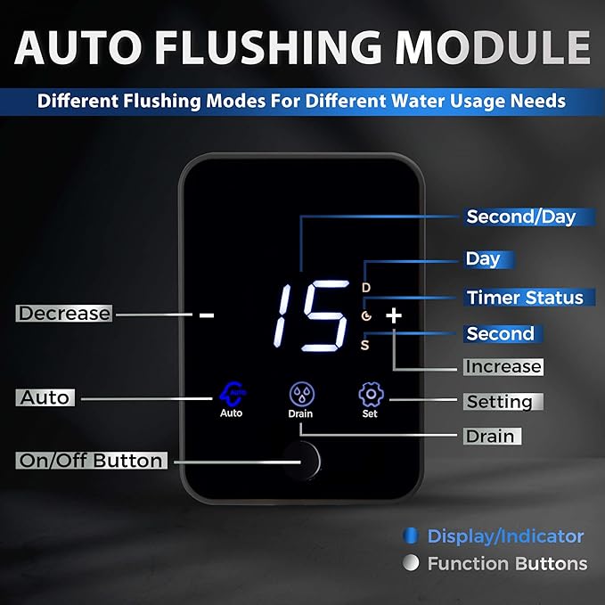 iSpring WSP500ARJ Spin-Down Sediment Water Filter, Upgraded Jumbo Size, Large Capacity, Reusable with Touch-Screen Auto Flushing Module, Brass Top Clear Housing, 500 Microns