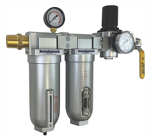1" NPT Industrial (3-Stage) Oil, Moisture Vapor Removing Coalescing Filter and in Line Desiccant Air Dryer and Air Pressure Regulator for Compressed Air Lines