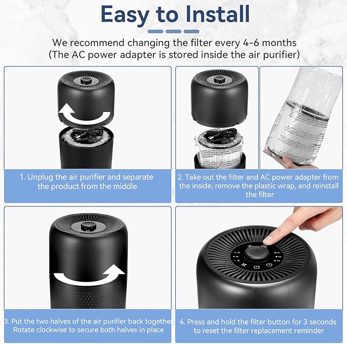 4 Pack YARIKI P60 Air Purifier Replacement Filters,Compatible with TPLMB/YARIKI P60 and Vhoiu KJ50 Air Purifier,3-in-1 Filtration System,P60-RF