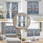 Farmhouse Wood Grain Bathroom Curtains 63 Inch Length, Window Curtains Tab Top, Vintage Country Barn Gate Textured Light Filtering Window Treatments Drapes 52"x63" 2 Panel