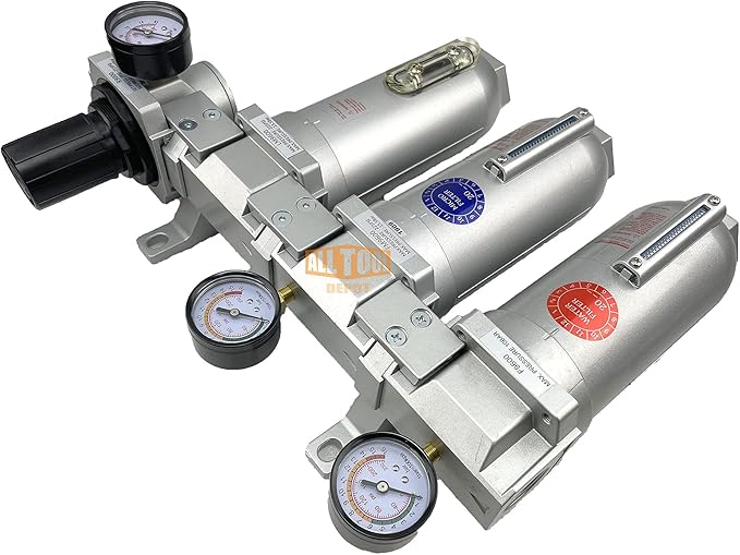 3/4" NPT SUPER DUTY Industrial Grade 4 Stages Filter Coalescing Desiccant Dryer Regulator System For Compressed Air Lines, Metal Bowls, Great For Paint Spray And Plasma Cutter (MANUAL DRAIN)