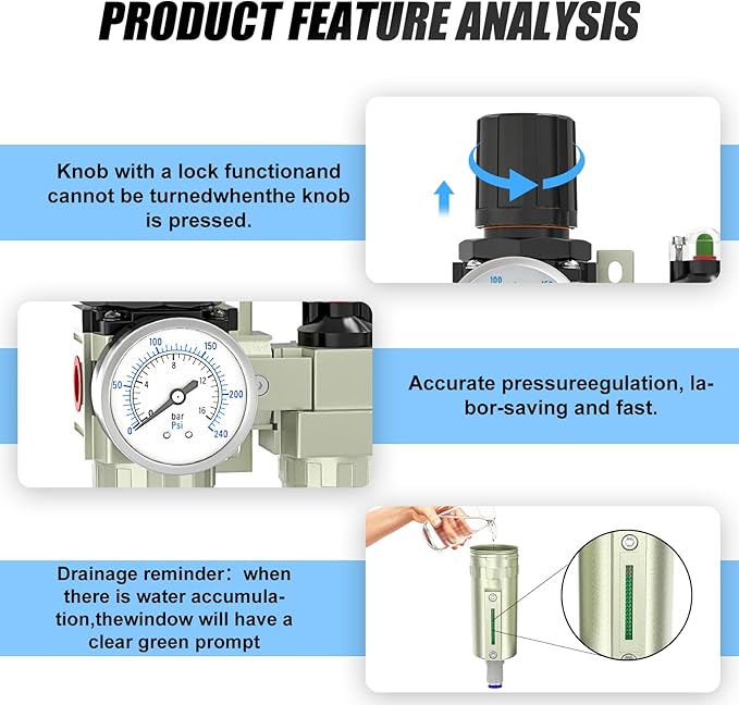 3/4" NPT Heavy Duty Industrial Grade 4 Stage Air Drying System,Auto Drain,Coalescing Filter,Particulate Filter,Double Desiccant Dryer and Air Regulator For Plasma Cutter and Paint Spray
