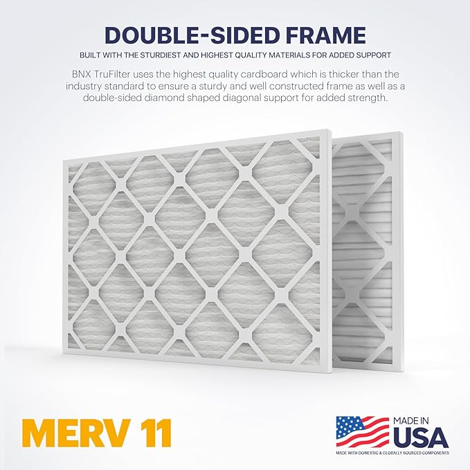 BNX TruFilter 20x24x2 Air Filter MERV 11 (4-Pack) - MADE IN USA - Allergen Defense Electrostatic Pleated Air Conditioner HVAC AC Furnace Filters for Allergies, Dust, Pet, Smoke, Allergy MPR 1200 FPR 7